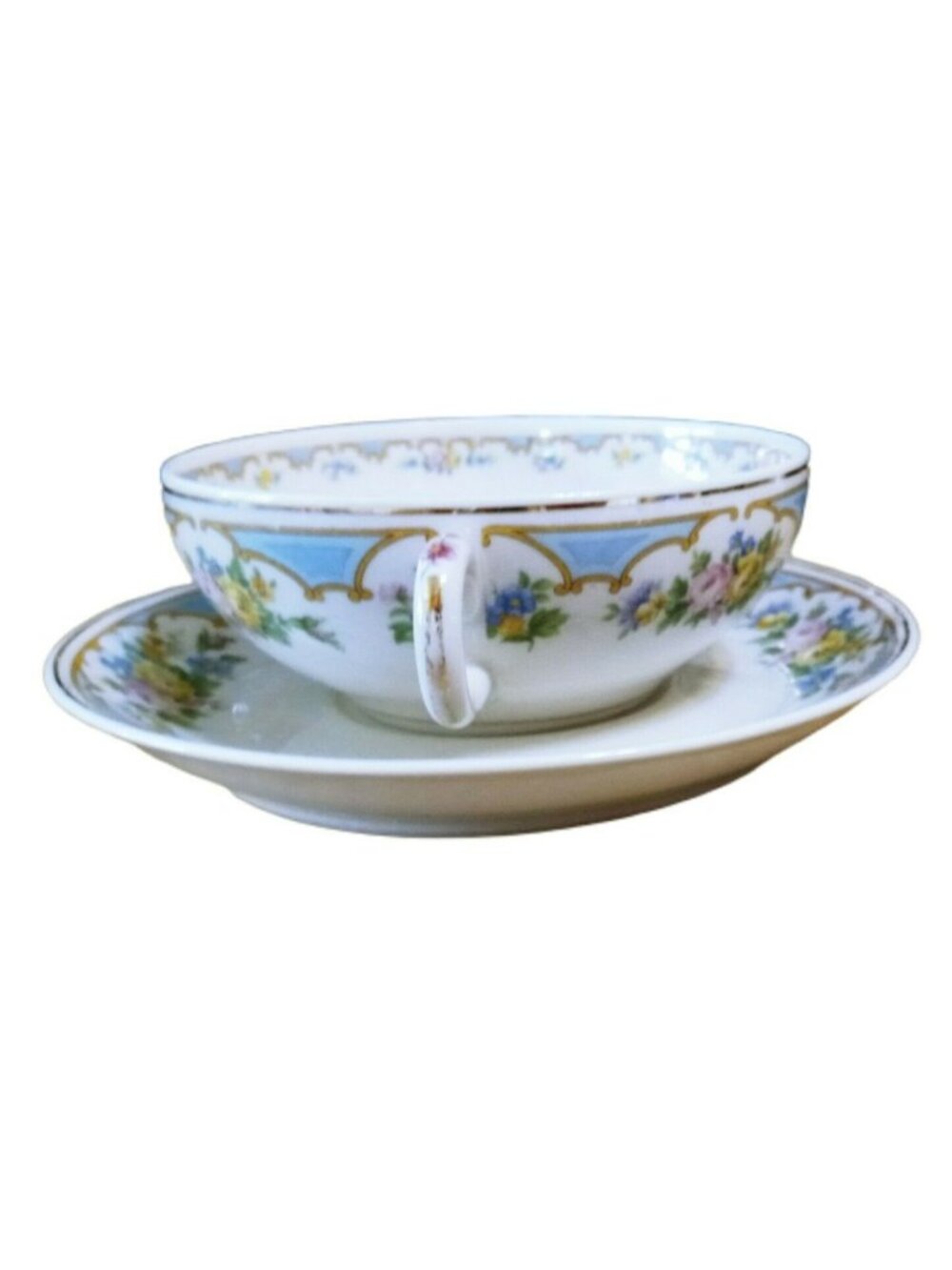 Syracuse Ensley Blue Flat Cream Soup Bowl & Saucer Set Ceramic